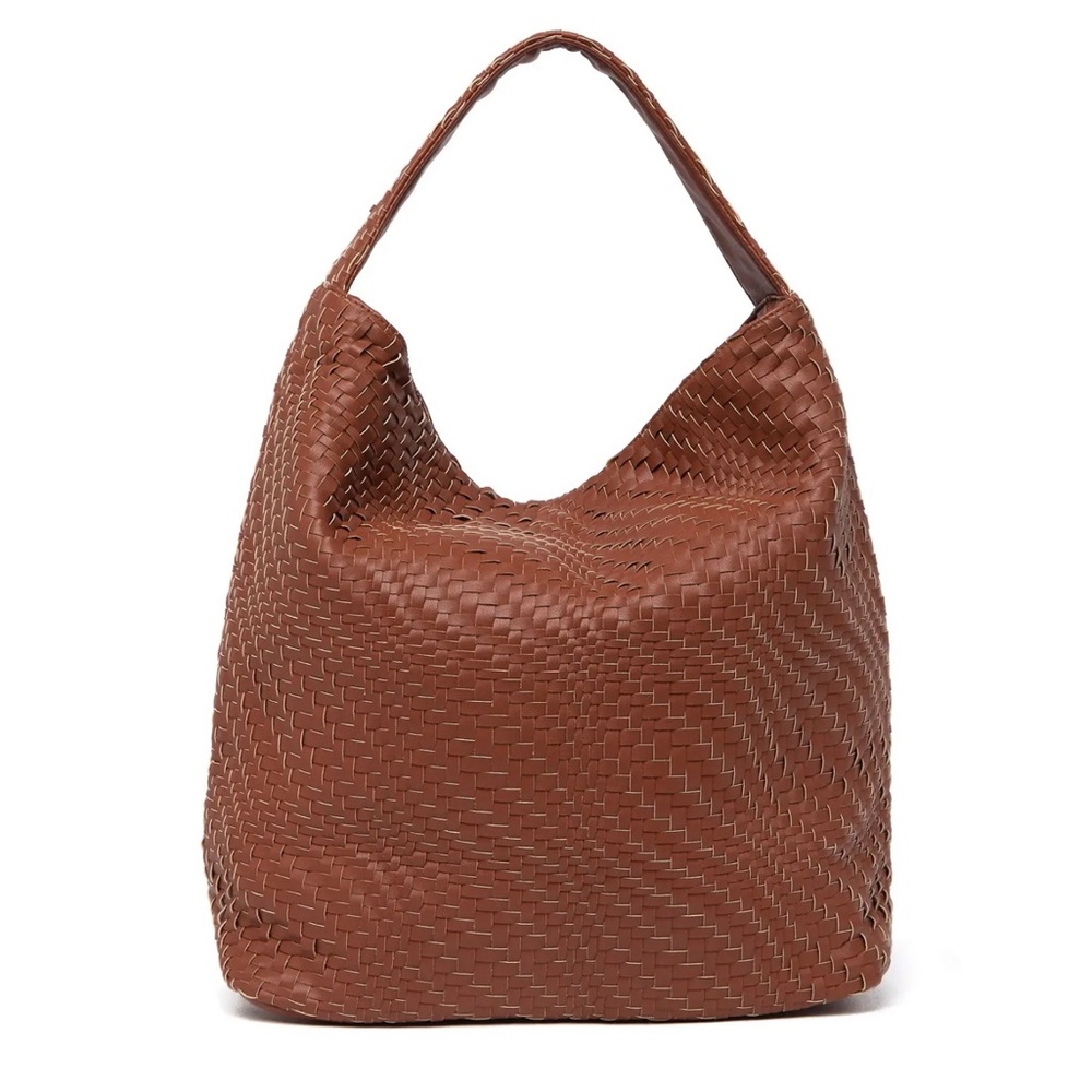 Deux Lux Bond Hobo Shoulder Bag Woven Leather Honey Brown Large Tote
